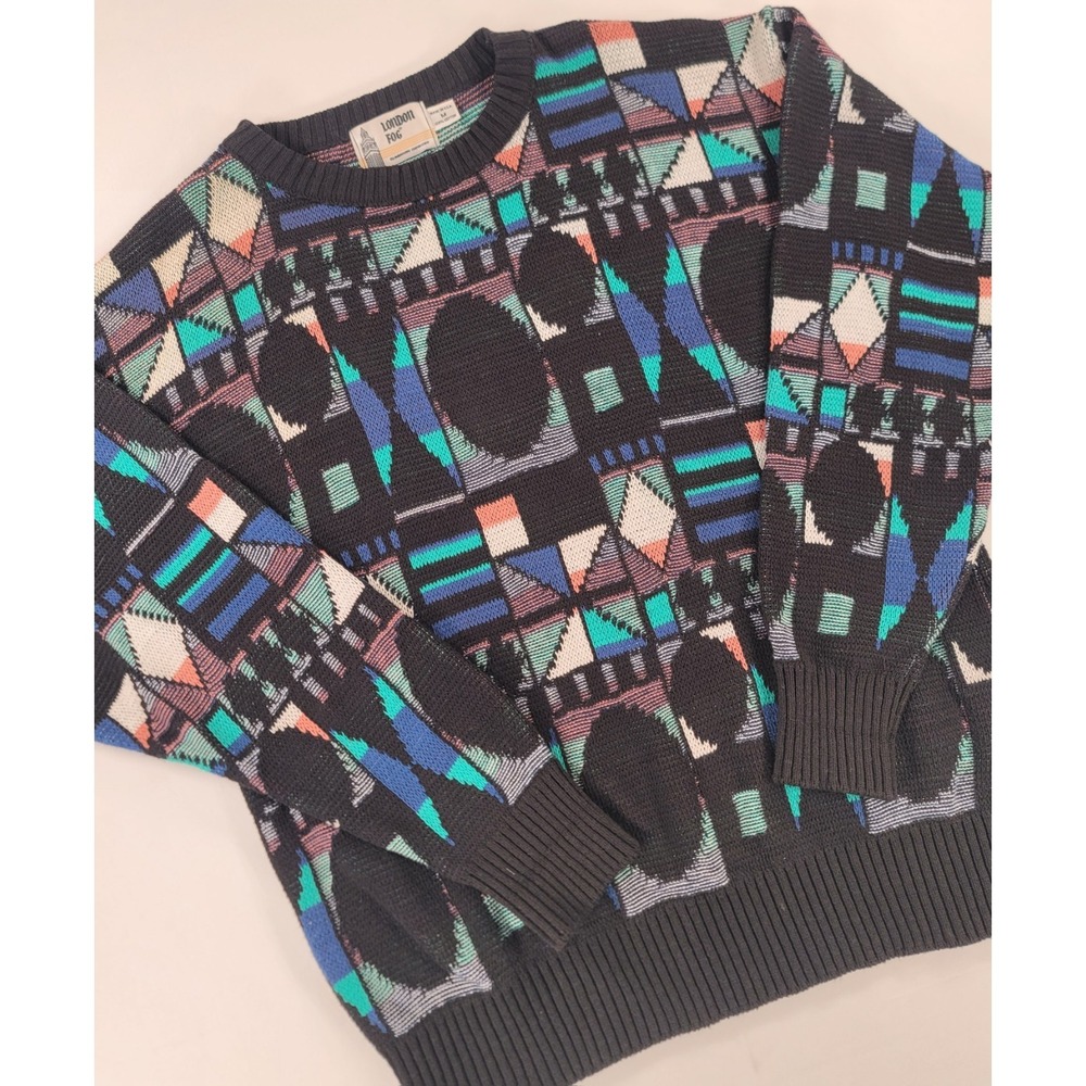 Vintage London Fog Geometric Knit Sweater USA Made Cotton M